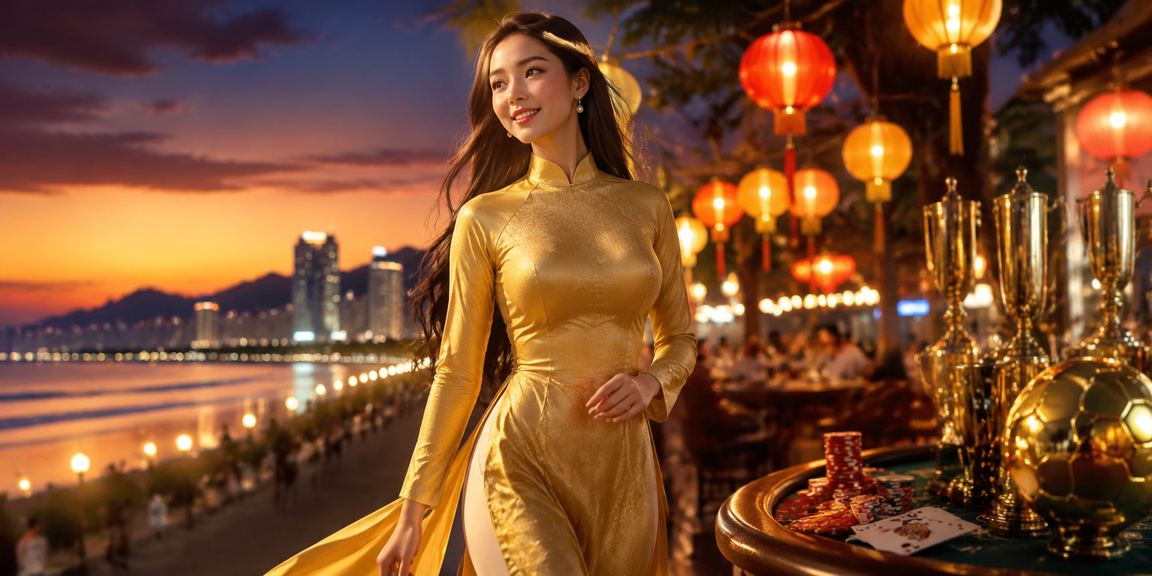 Không gian trò chơi bài tại Đà Nẵng với trang phục áo dài Việt Nam truyền thống